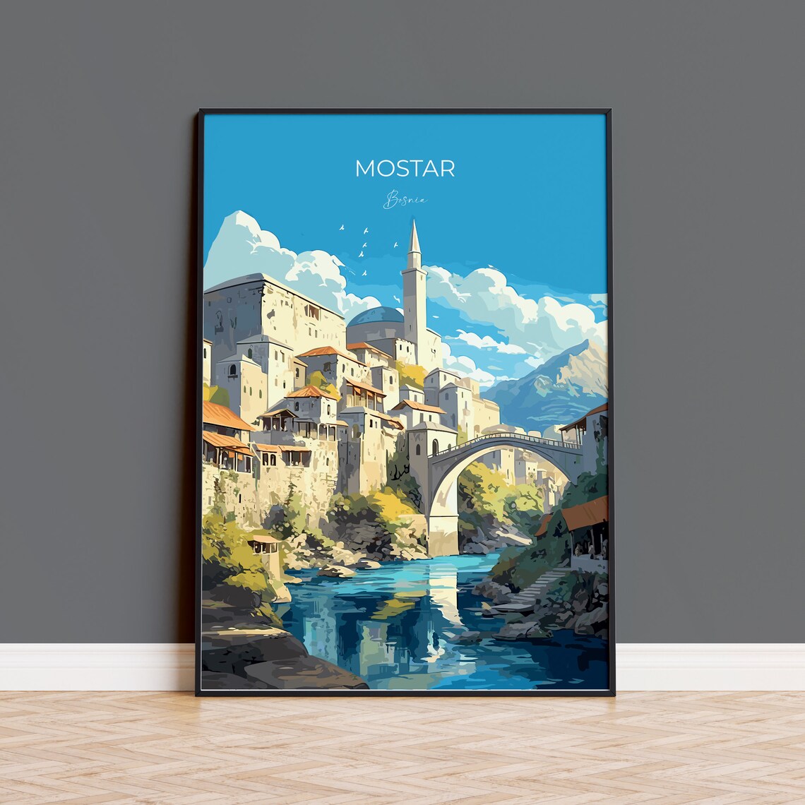 Mostar Travel Poster, Bosnia Place Art Print