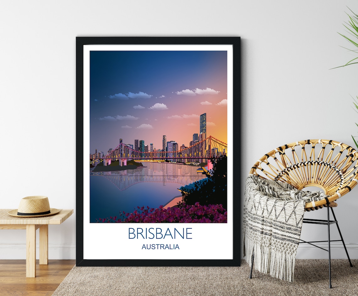 Brisbane Travel Poster, Cityscape Art Print