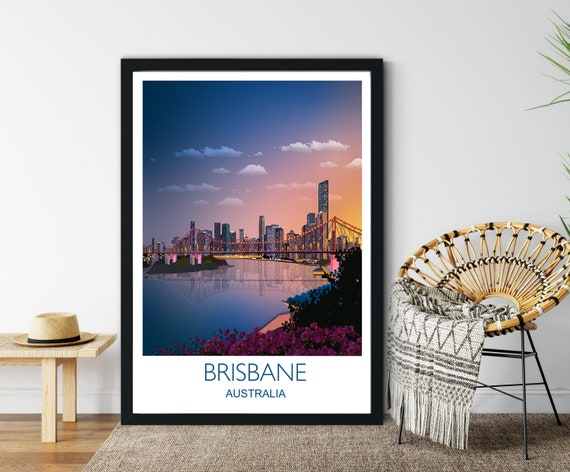 Brisbane Travel Poster, Cityscape Art Print