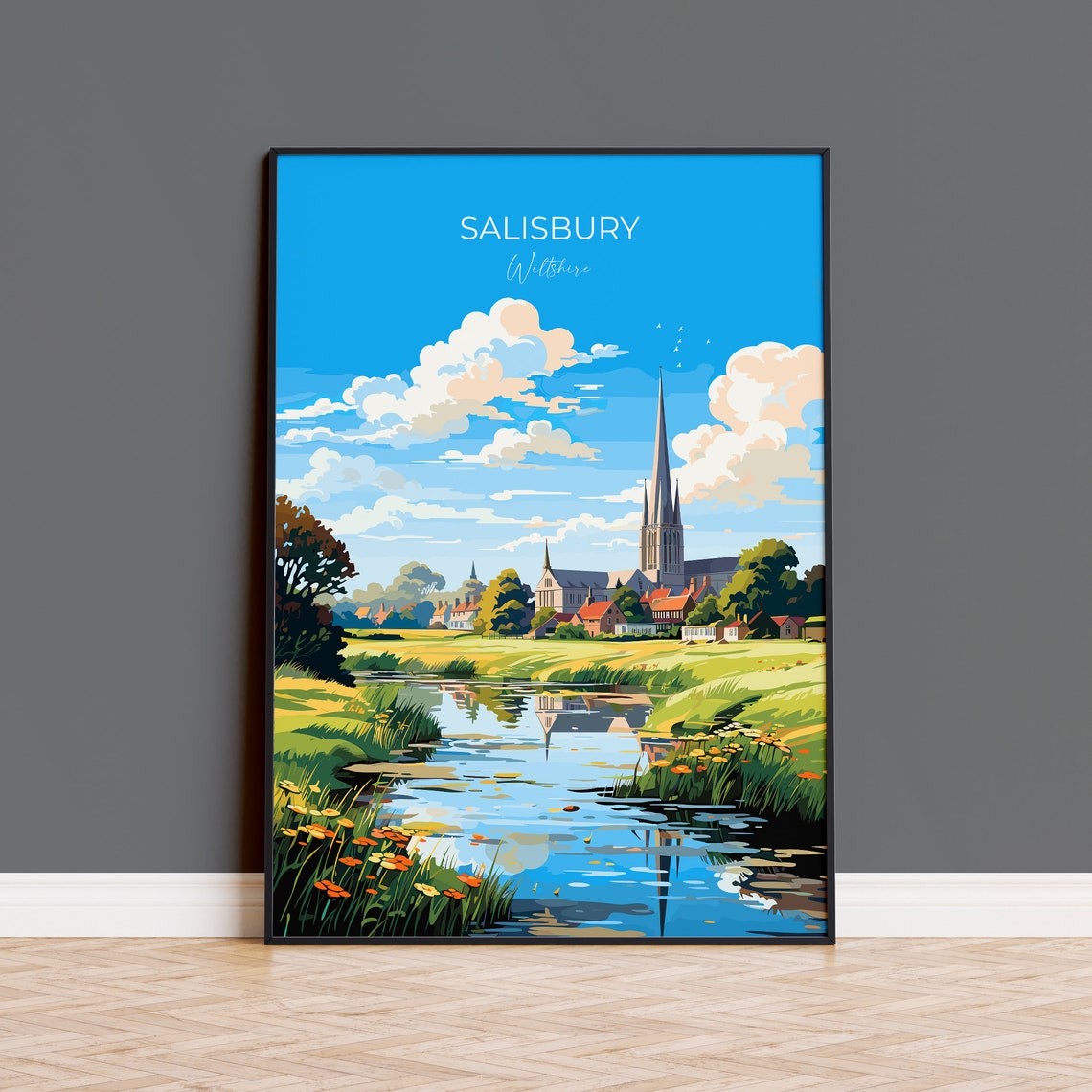 Salisbury Travel Print Wall Art Travel Poster Of Salisbury England Wiltshire Art Lovers Gift Salisbury Gift English Countryside