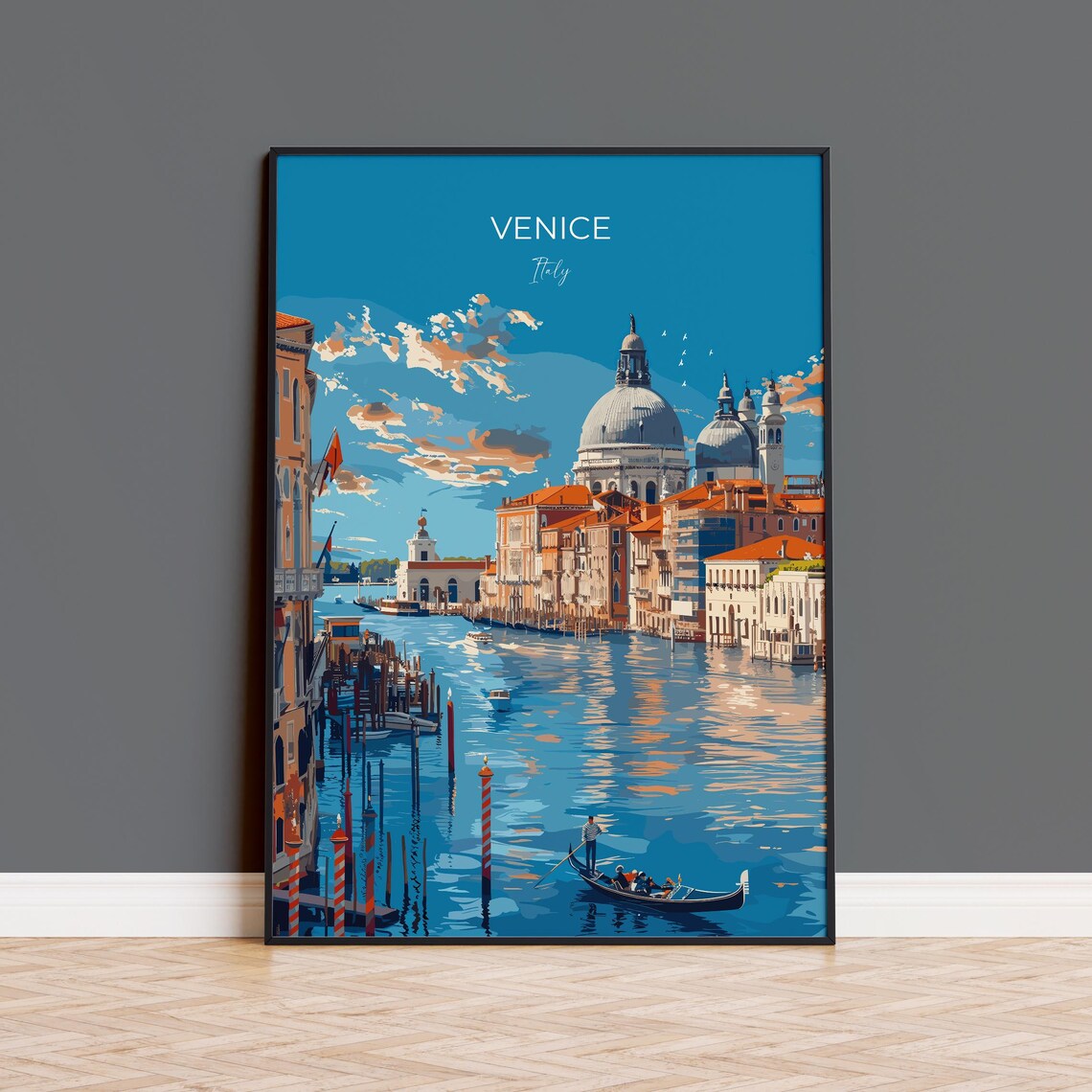 Venice Italy Grand Canal Gondola Salute Basilica Day View Poster