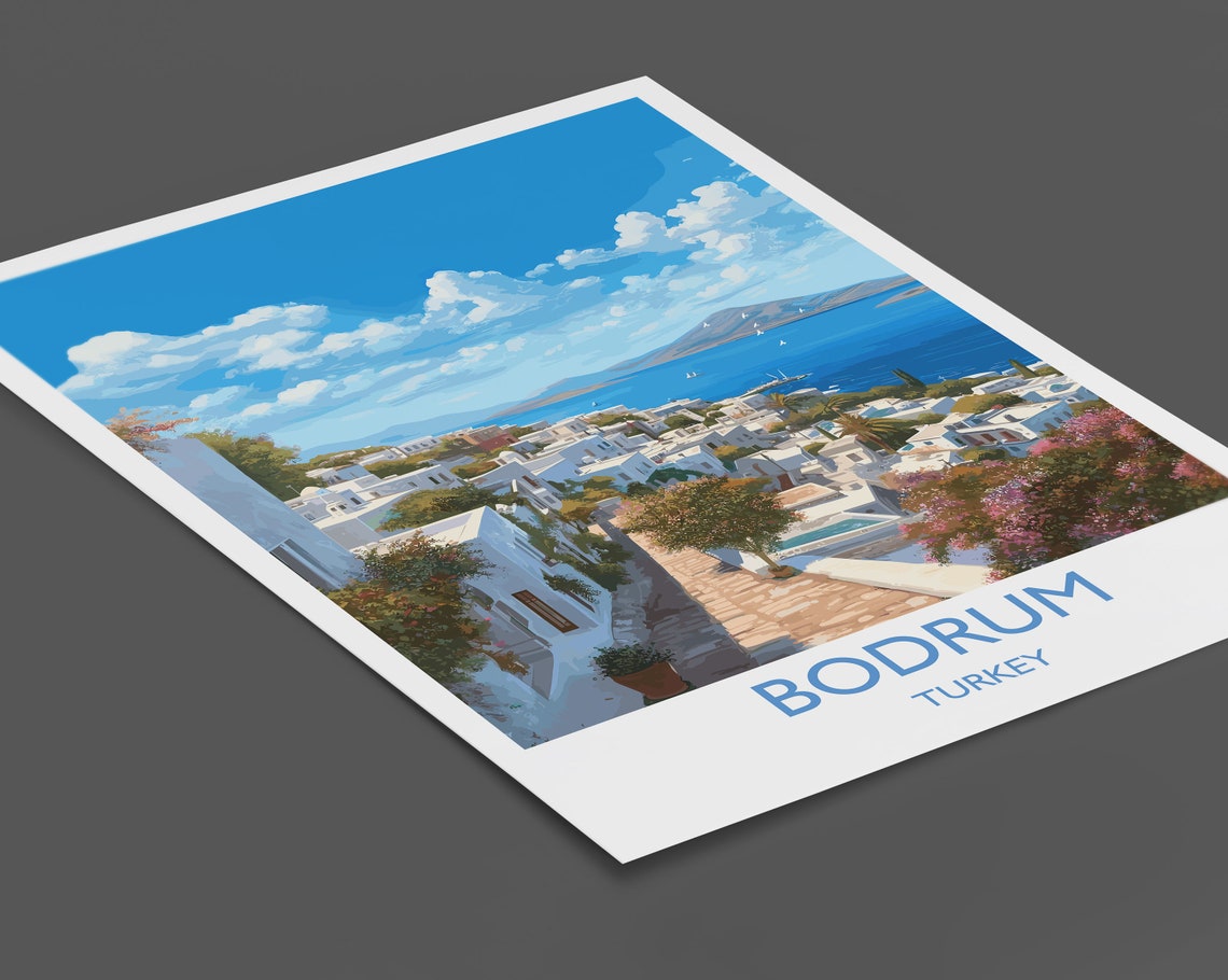 Bodrum Turkey Whitewashed Hillside Coastal Town View Art Poster - Image 2