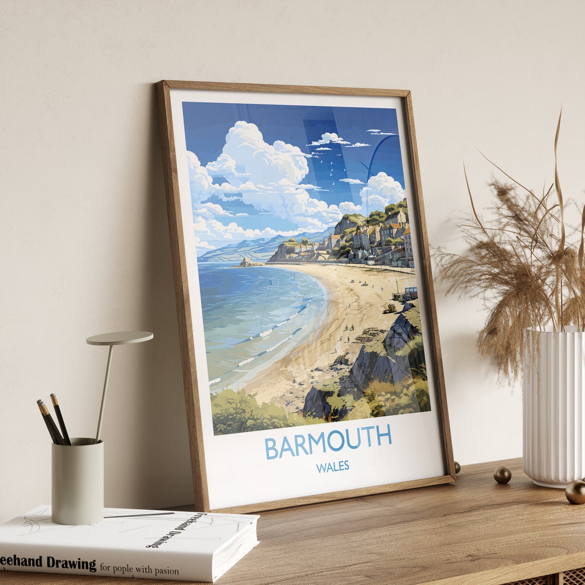 Barmouth Wales Sandy Beach Bay Coastal Cliffs Seaside Travel Poster - Image 3