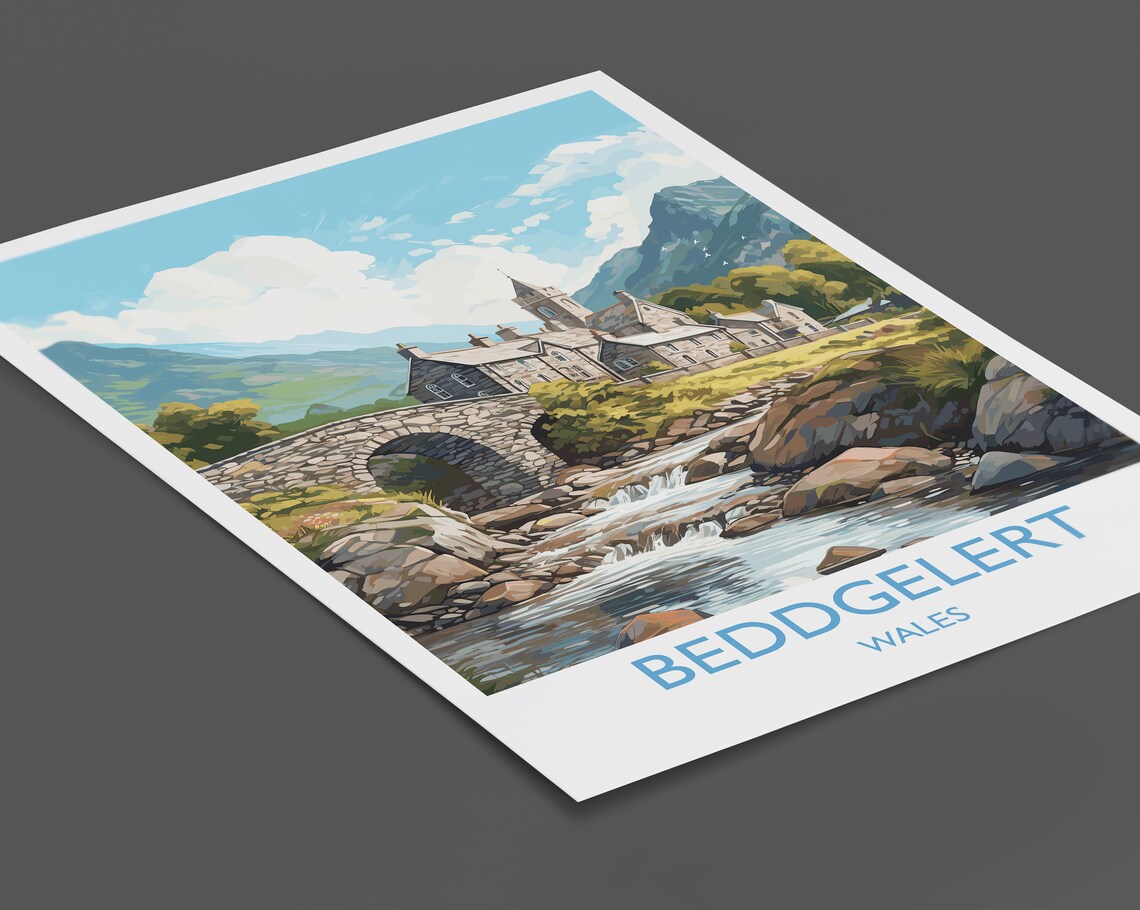 Beddgelert Wales Stone Bridge River Mountain Village Travel Poster - Image 2