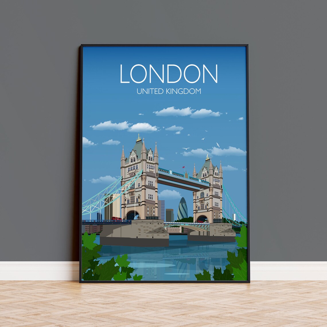 London United Kingdom Tower Bridge Daytime City Scene Art Poster
