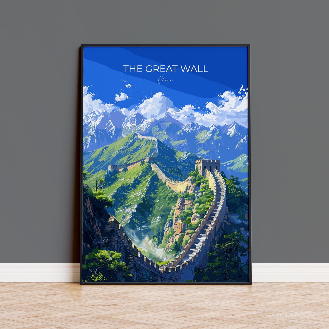 Great Wall Of China Snaking Over Rugged Mountain Ridge Travel Poster