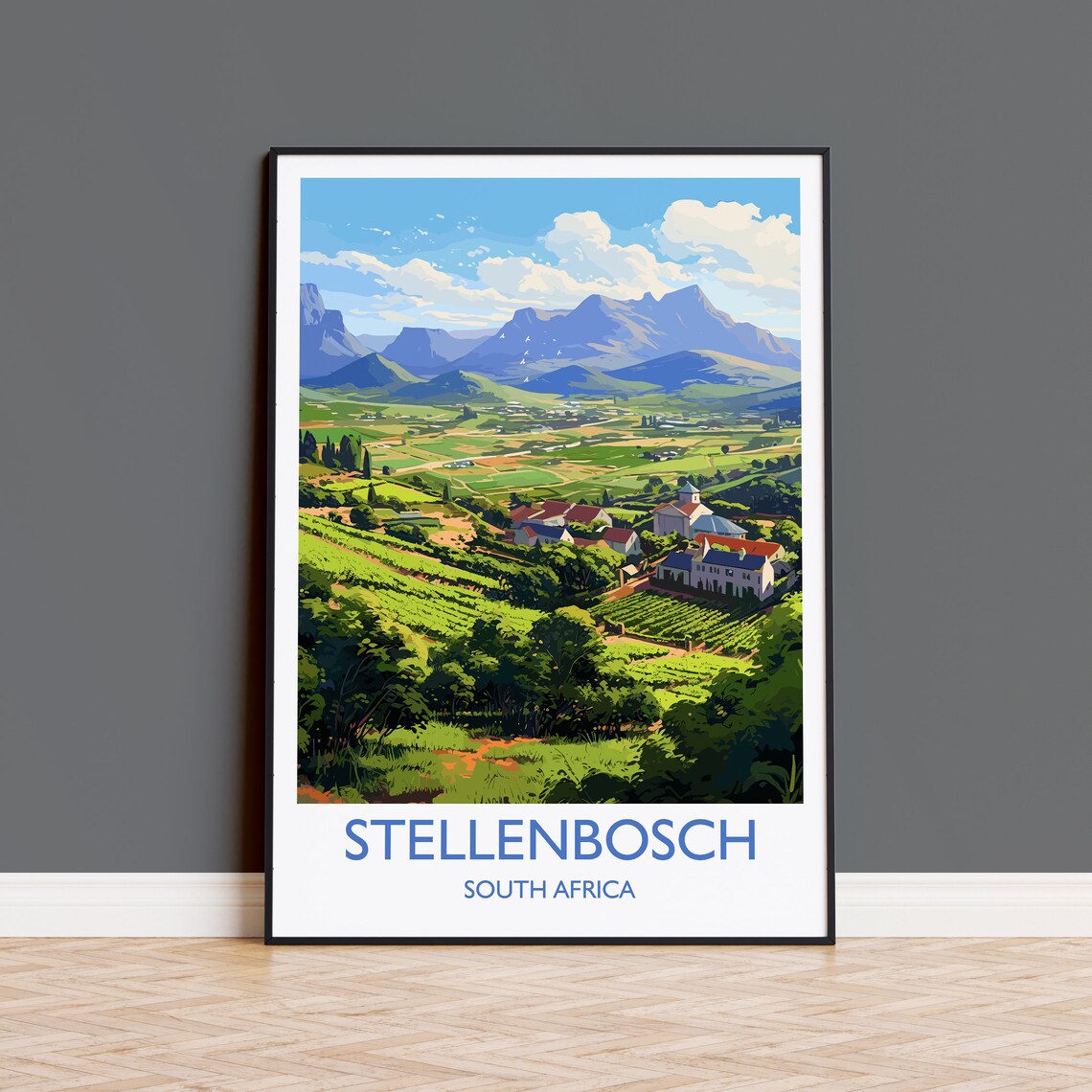 Stellenbosch Travel Poster, South Africa Wine Region