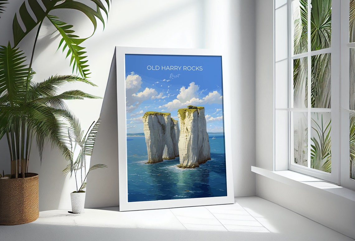 Old Harry Rocks Dorset Travel Poster White Chalk Cliffs Coast Art - Image 3
