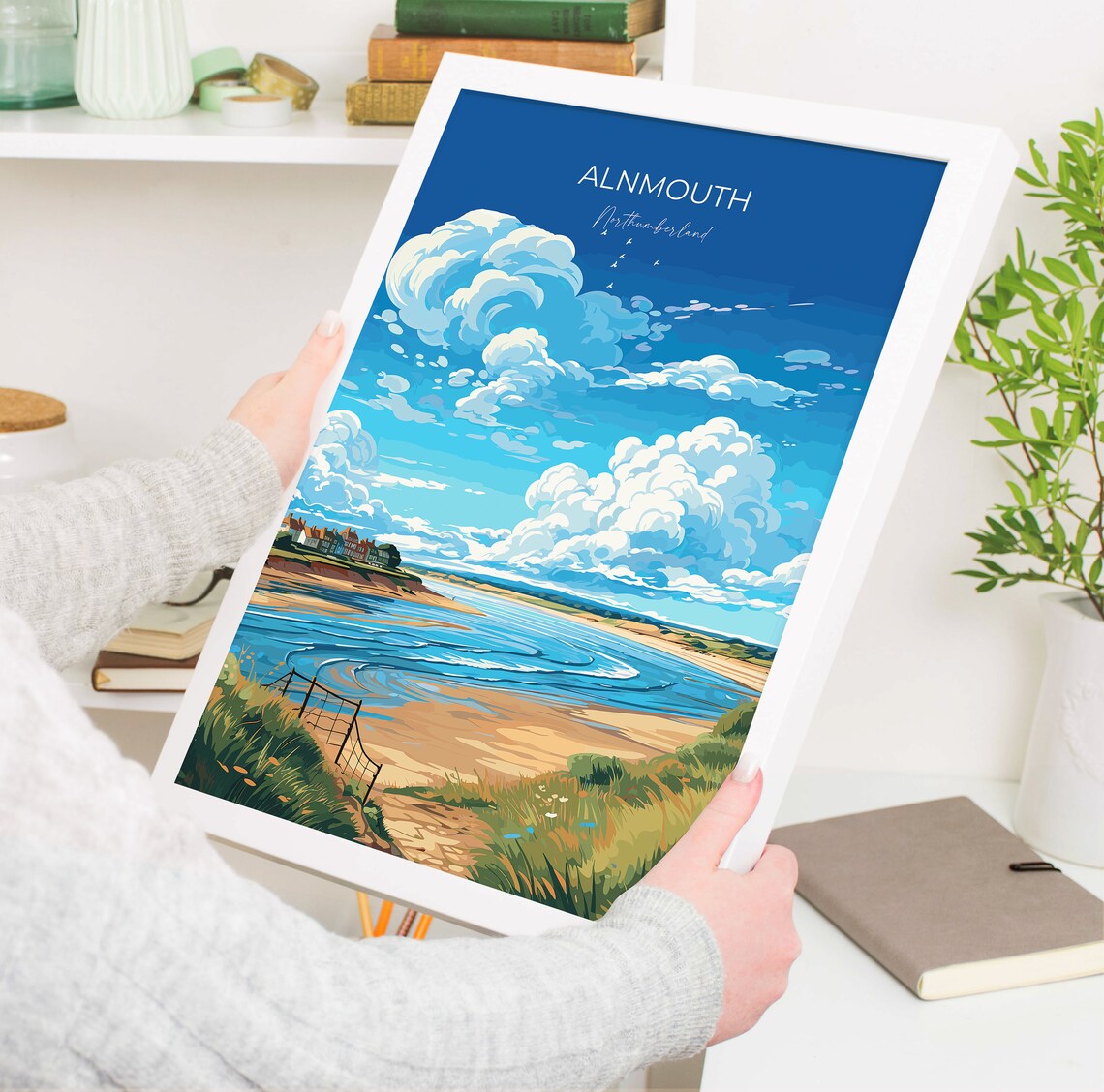 Alnmouth Northumberland Beach Cumulus Clouds Golden Sand Travel Poster - Image 5