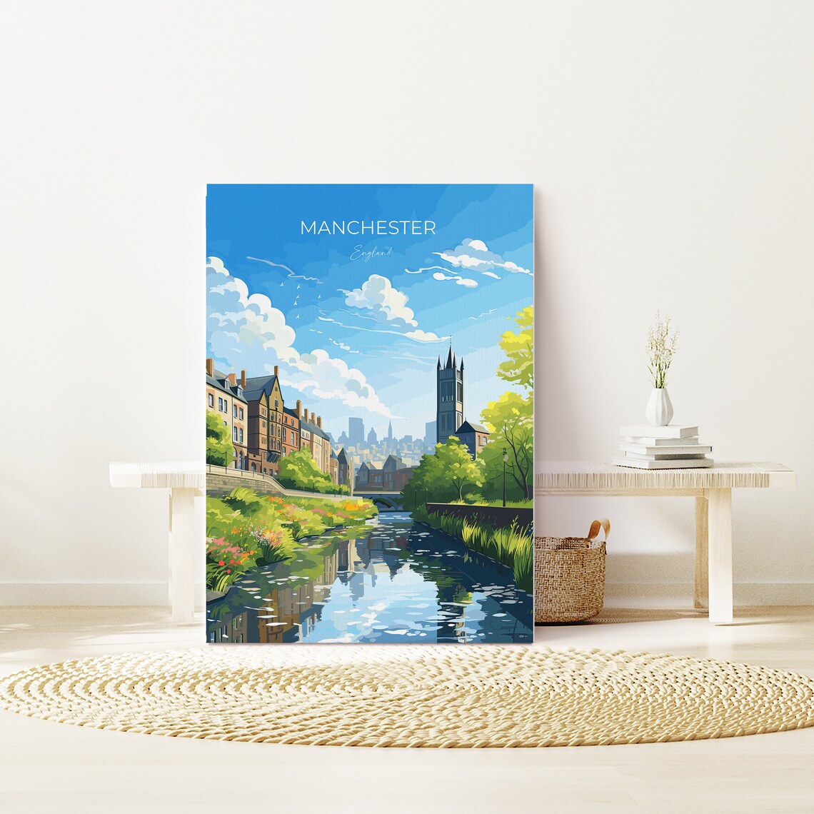 Manchester England Historic Canal District Cityscape Art Poster - Image 3