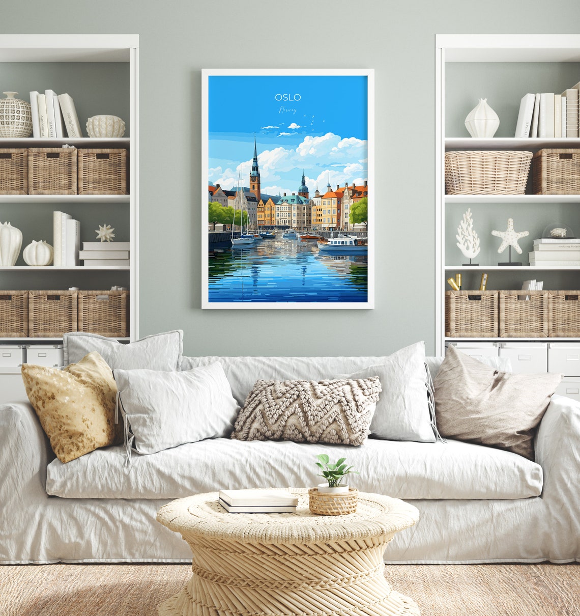 Oslo Harbour Sailboats Norway Waterfront Old City Scene Poster - Image 3