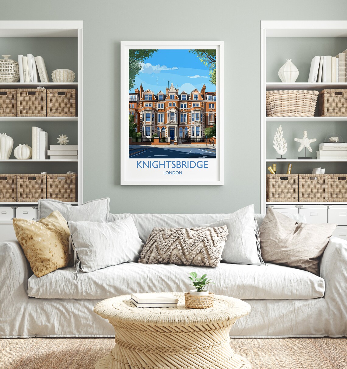 Knightsbridge London Red Brick Townhouses Bay Windows Travel Poster - Image 4