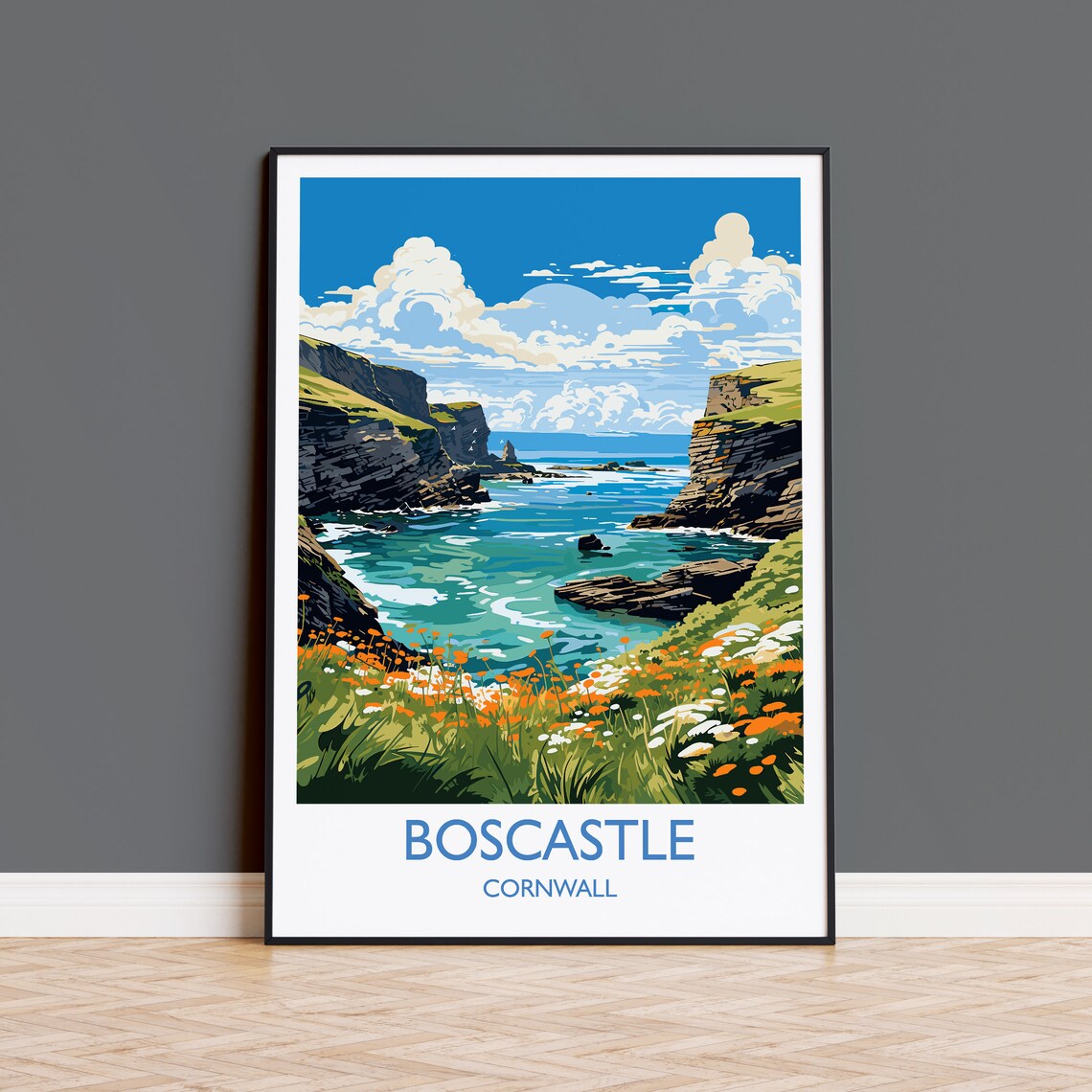 Boscastle Travel Poster, Cornwall England Travel Art