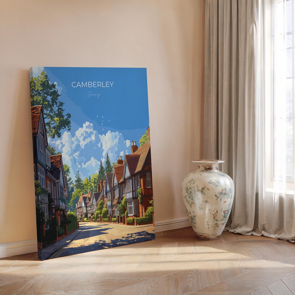 Camberley Surrey Tudor Style Brick Street Modern Travel Poster - Image 2