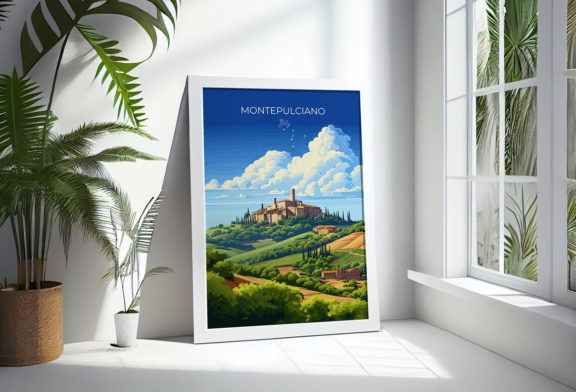 Montepulciano Italy Hill Town Cypress Trees Sky Travel Poster - Image 3