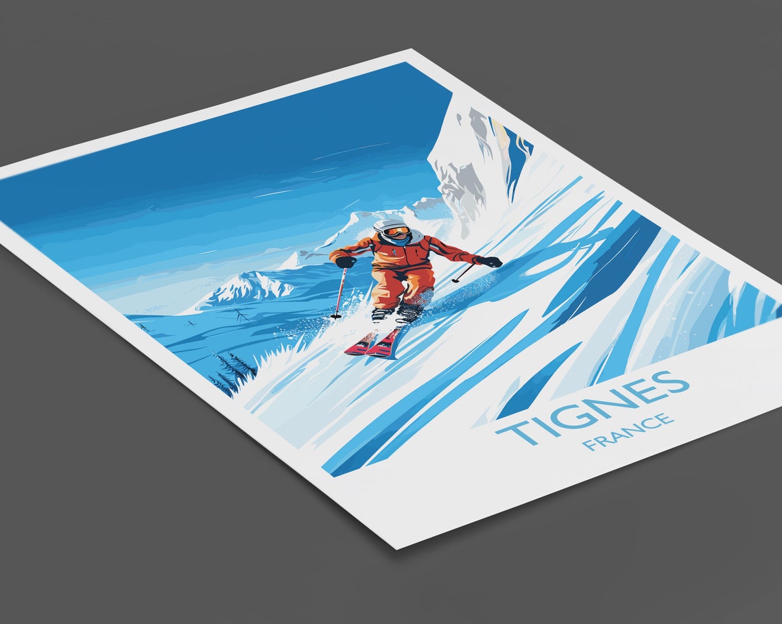 Tignes Wall Art Travel Poster Travel Print Of Tignes Ski Poster Tignes Art Gift France Ski Art Travel Gift - Image 2