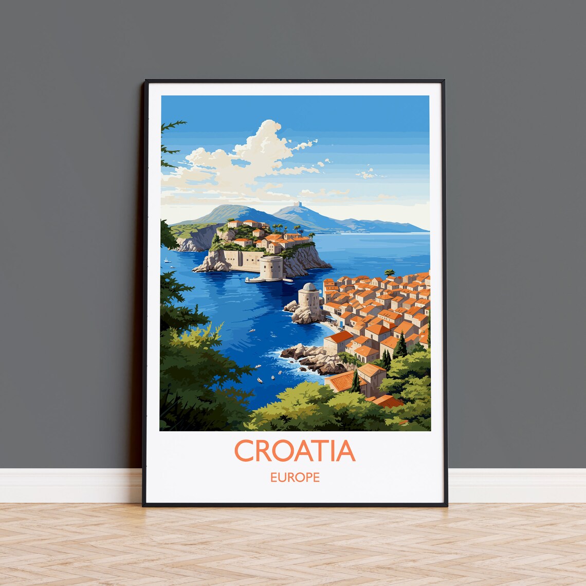 Croatia Travel Poster, Dalmatian Coast Art Print