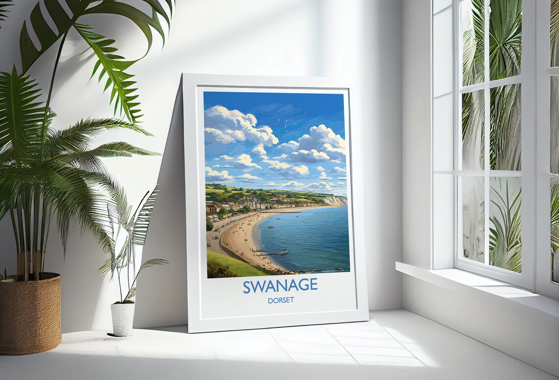 Swanage Dorset Sandy Bay Beach Cliffs Seaside Vintage Poster - Image 3