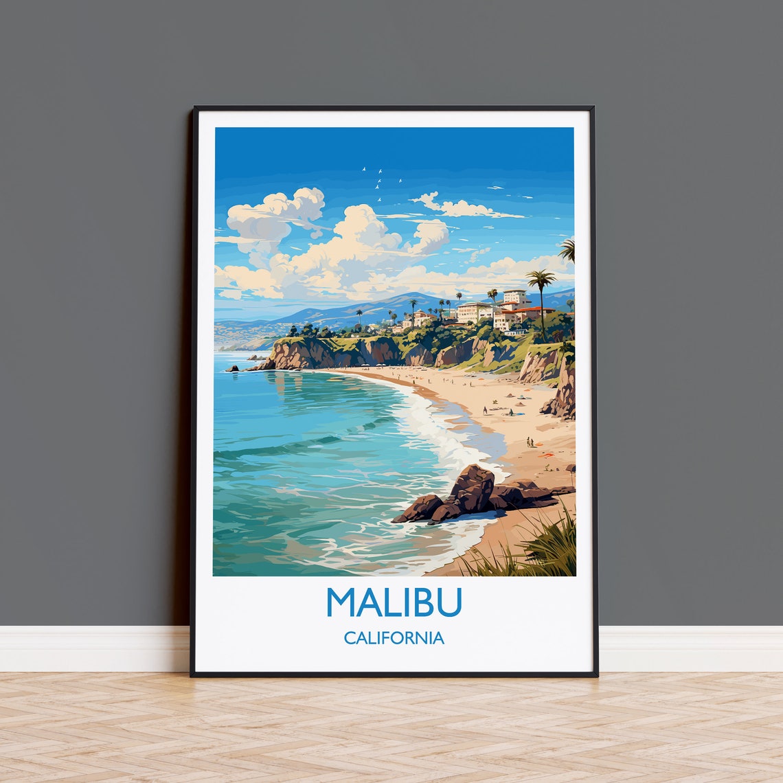 Malibu Travel Print Travel Poster Of Malibu California Malibu Art Lovers Gift Usa Gift Wall Art Print