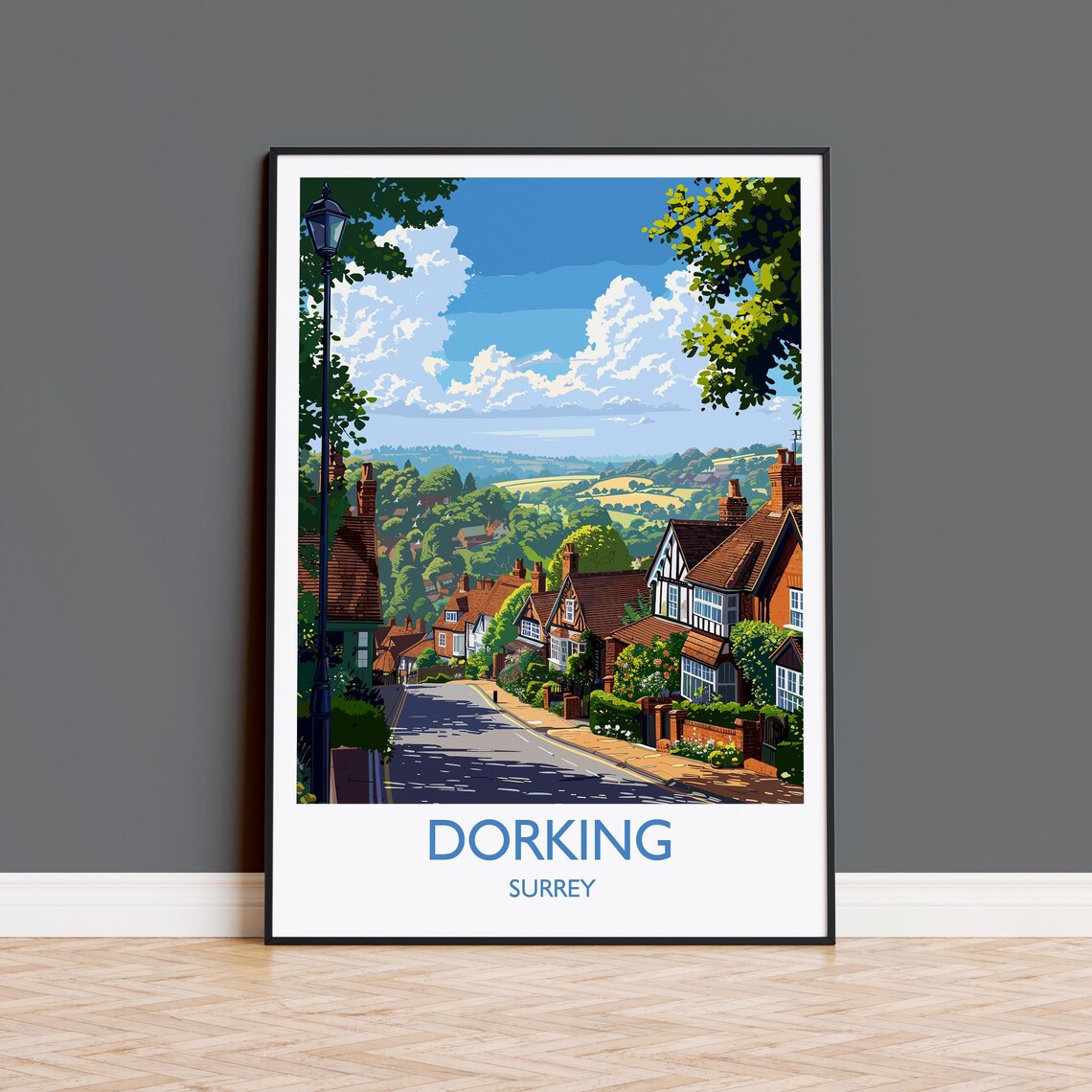 Dorking Surrey Hillside Street Cottages Countryside Travel Print