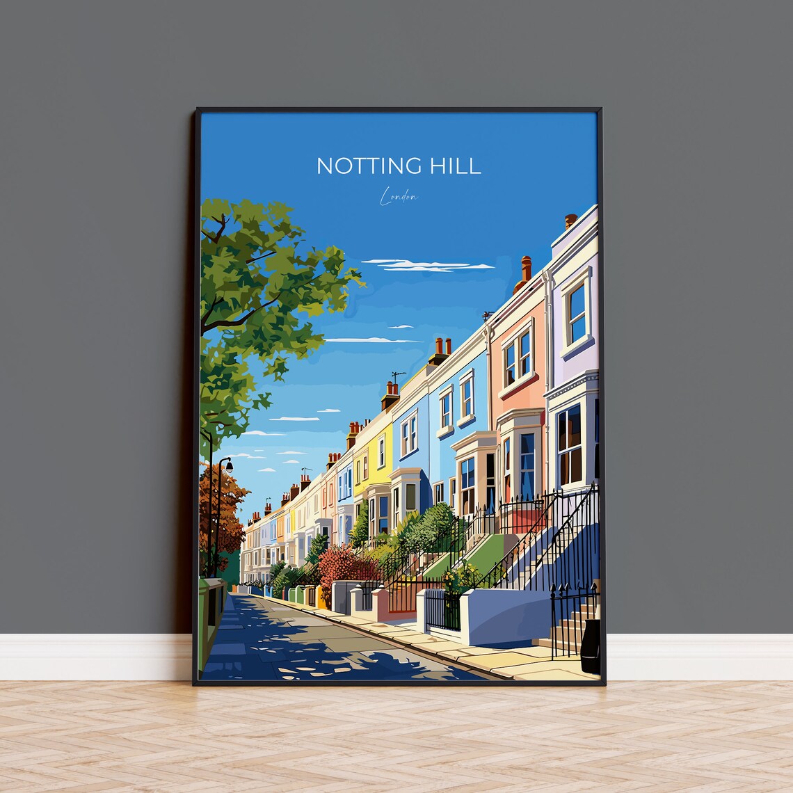 Notting Hill Colourful Terraced Houses London England Street Poster