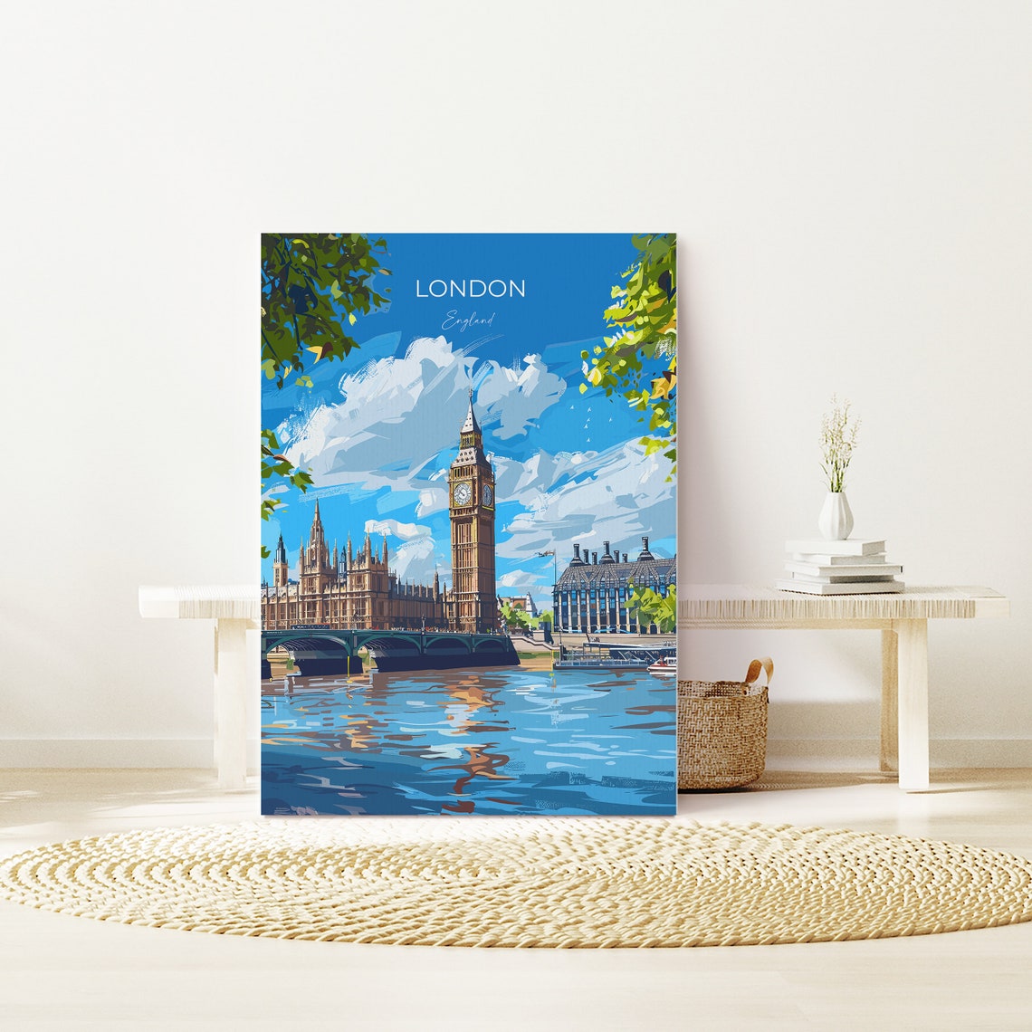 London England Big Ben Westminster Bridge Thames Travel Poster - Image 2