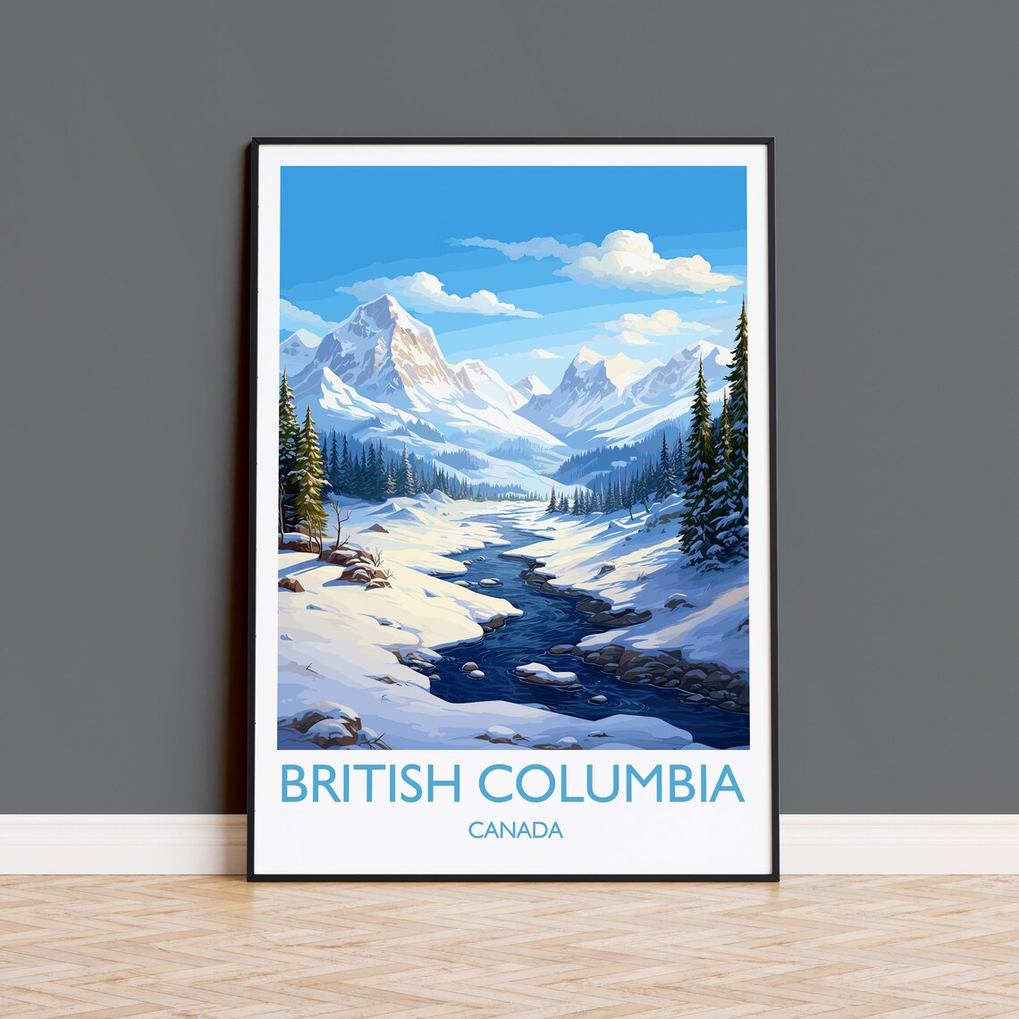 British Columbia Wall Art Travel Poster Travel Print Of British Columbia British Columbia Art Lovers Gift Canada Winter Art Travel Gift