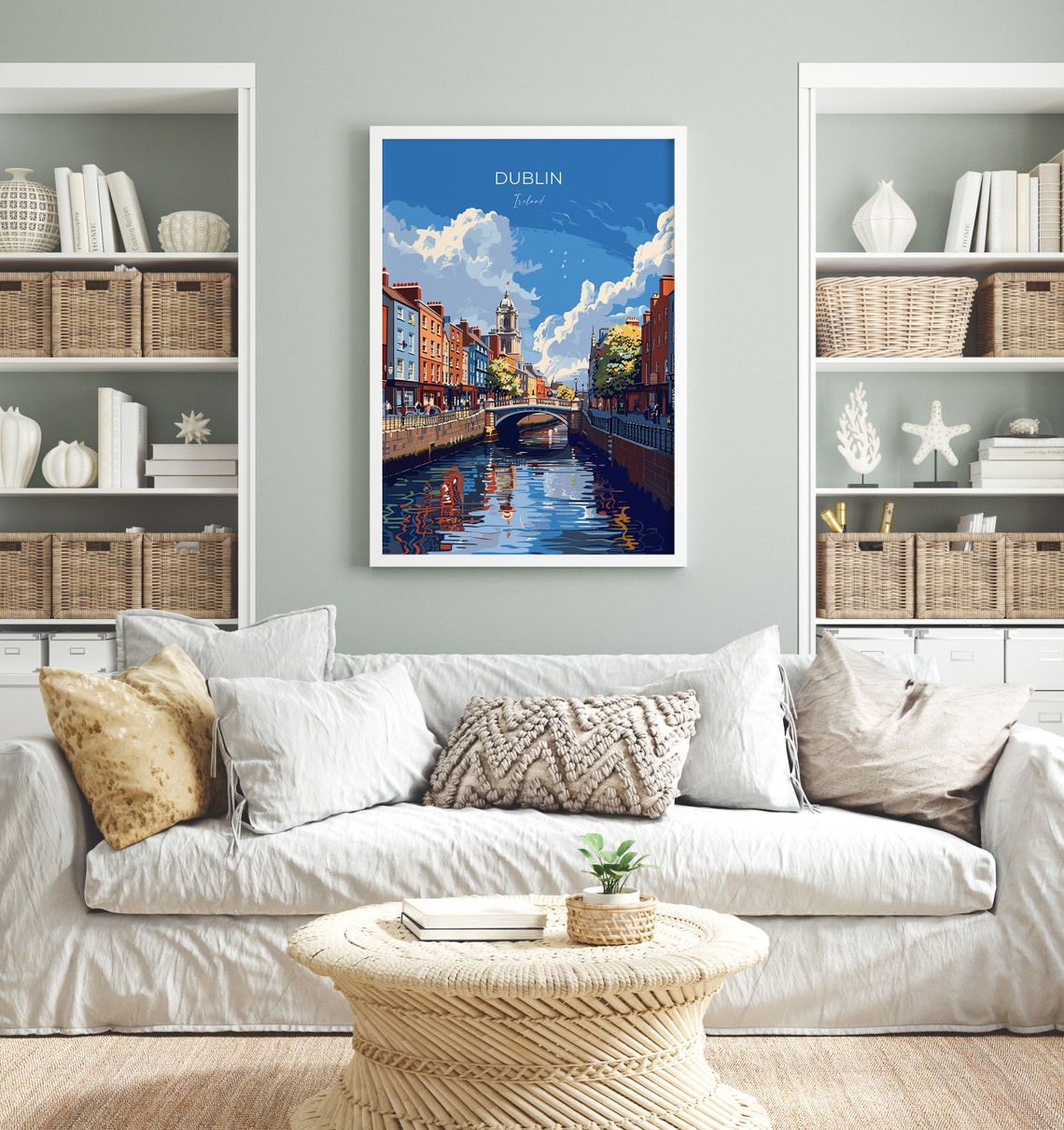 Dublin Ireland Liffey Bridge Riverside Buildings Scene Travel Poster - Image 4