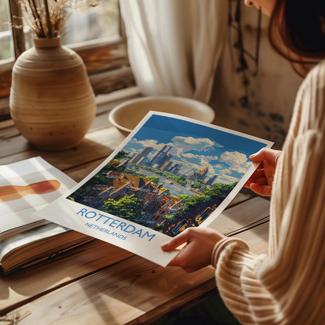 Rotterdam Netherlands Harbor Skyline Travel Poster With Caption - Image 2