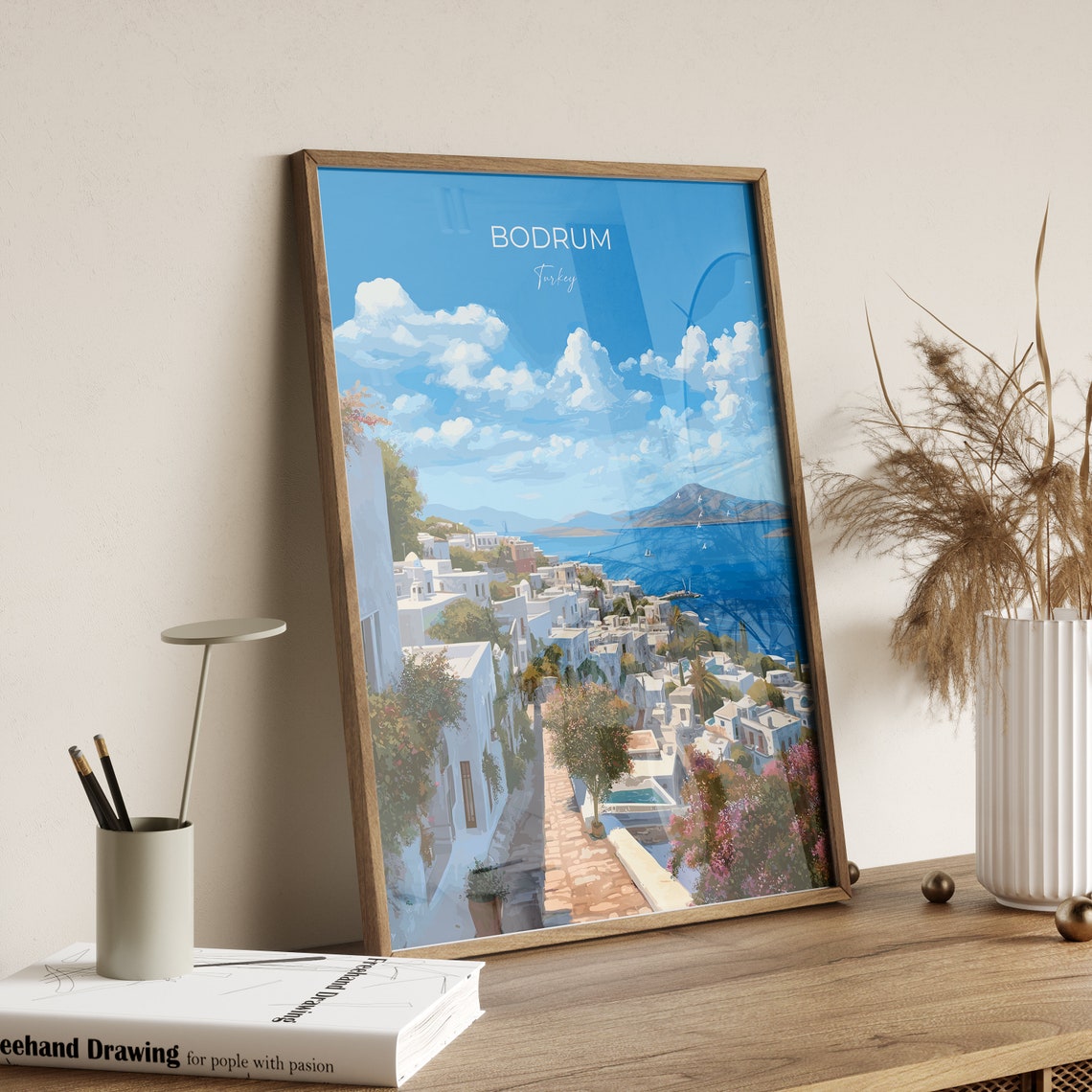 Bodrum Turkey Aegean White Old Town Coastline View Travel Poster - Image 2