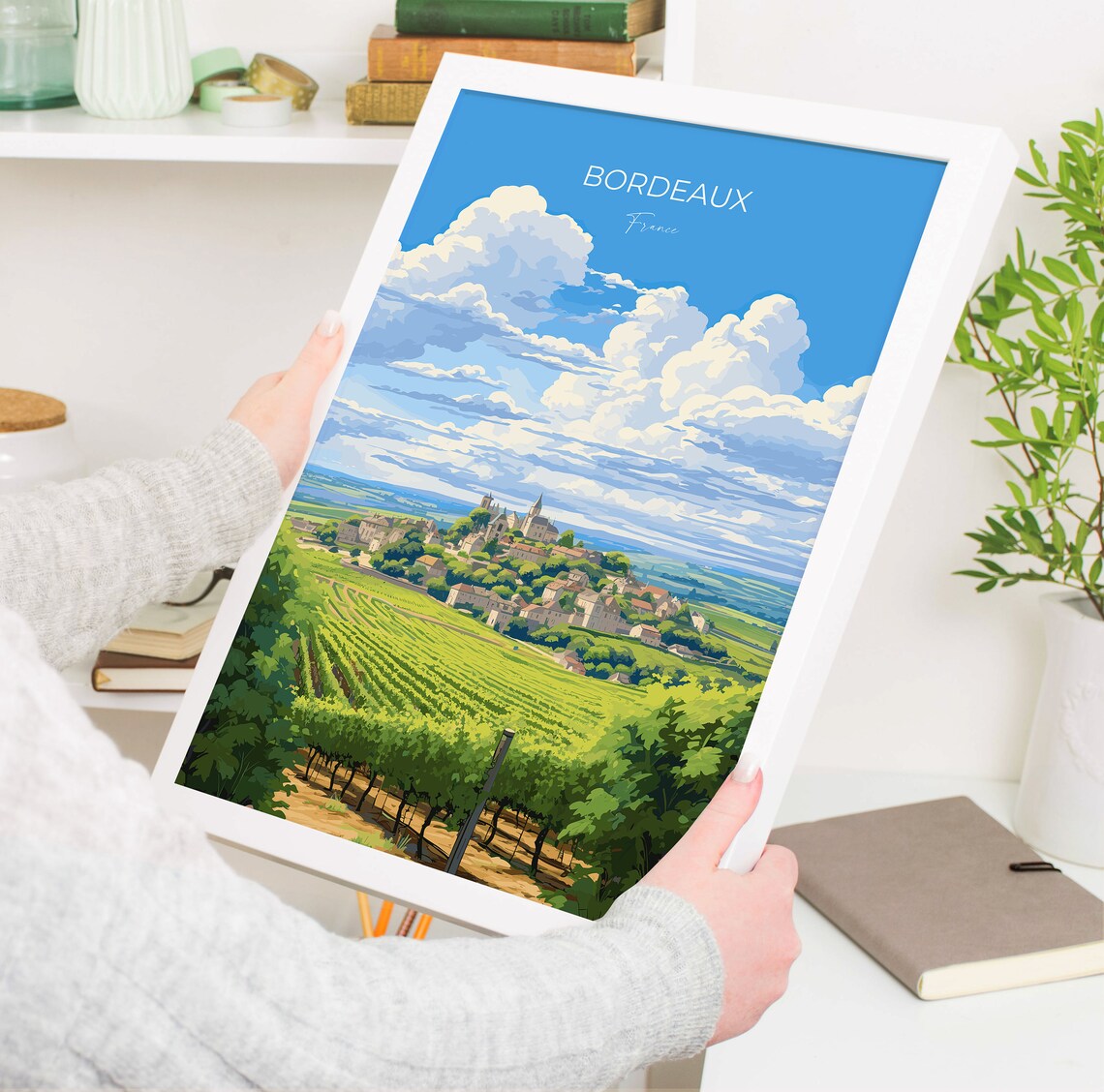 Bordeaux France Sky Travel Poster Vineyards Village Wine Region View Art - Image 5