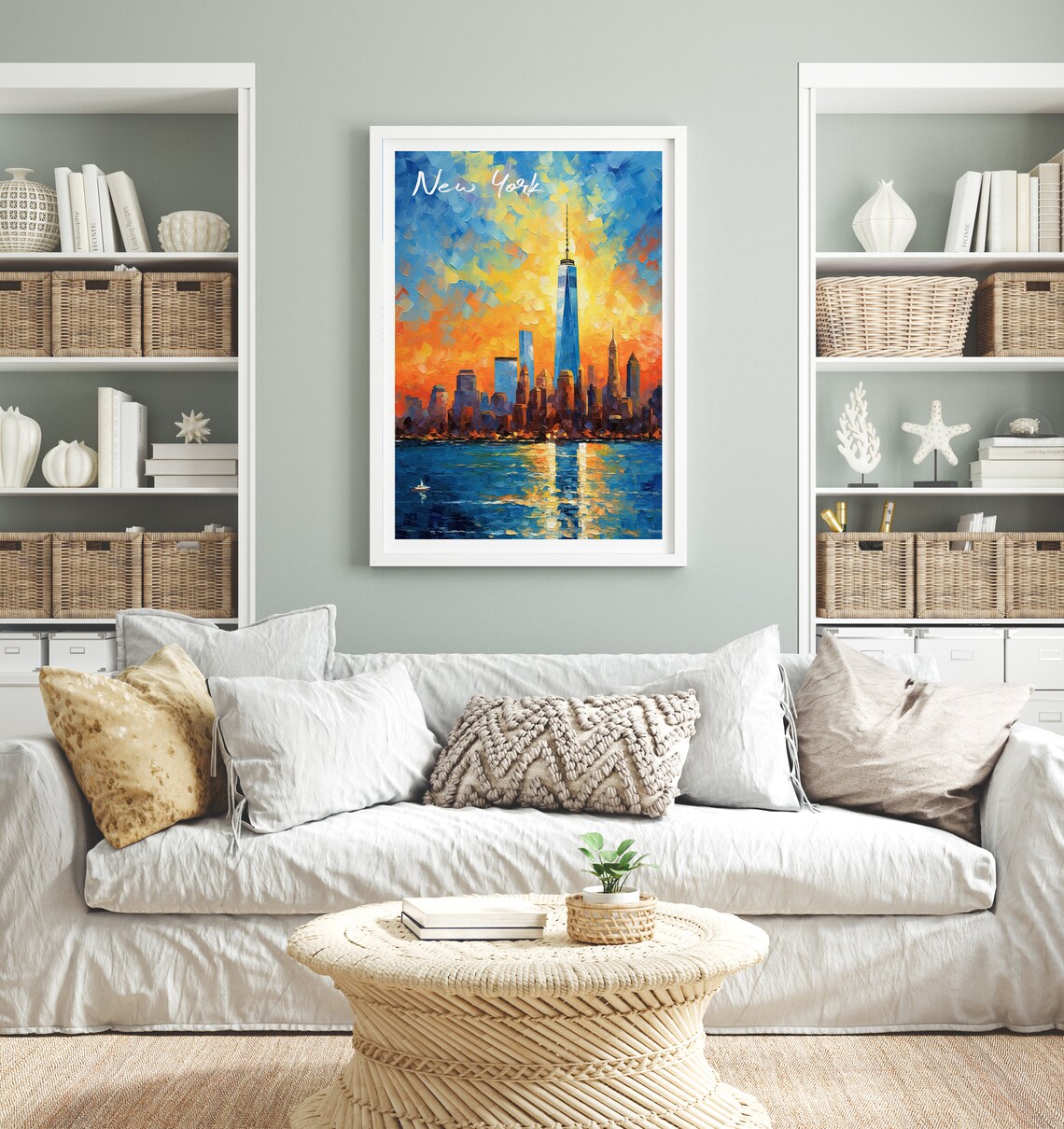 New York City Sunset Skyline Abstract Oil Painting Travel Poster - Image 2