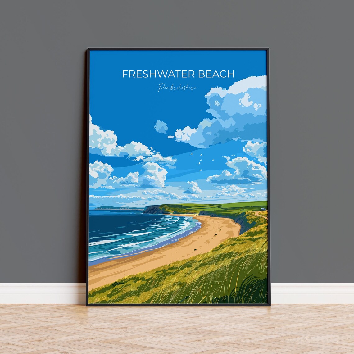 Freshwater Beach, Wales Travel Poster, Pembrokeshire