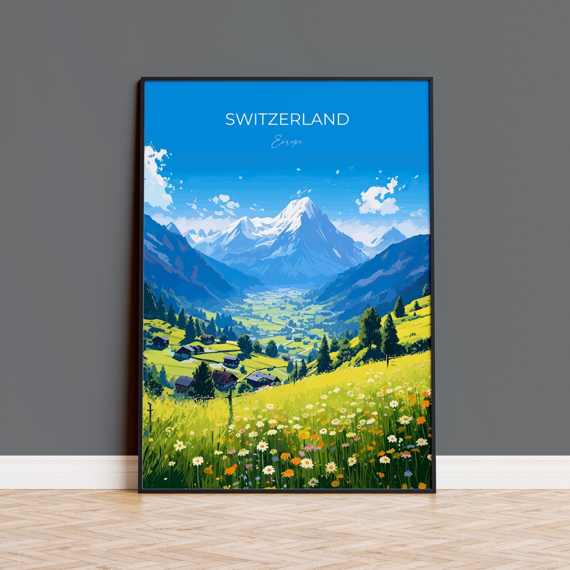 Switzerland Travel Poster, Alps Travel Poster