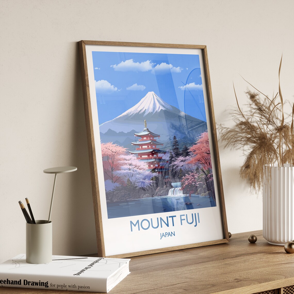 Mount Fuji Japan Red Pagoda Cherry Blossom Spring Travel Poster - Image 3