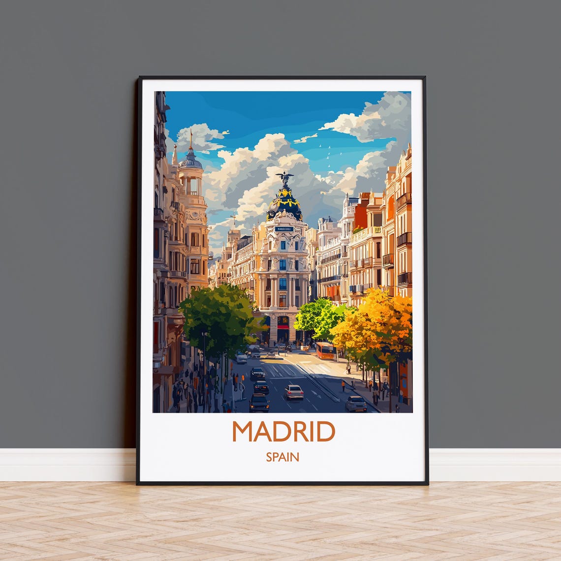 Madrid Gran Via Metropolis Dome Sunset Street Scene View Poster
