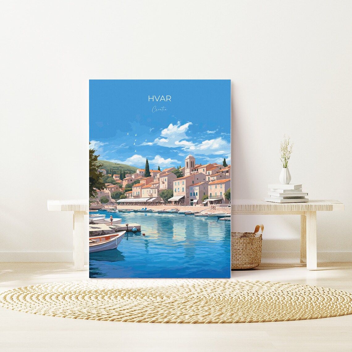 Hvar Croatia Harbor Town Boats Stone Buildings Travel Poster Art - Image 3