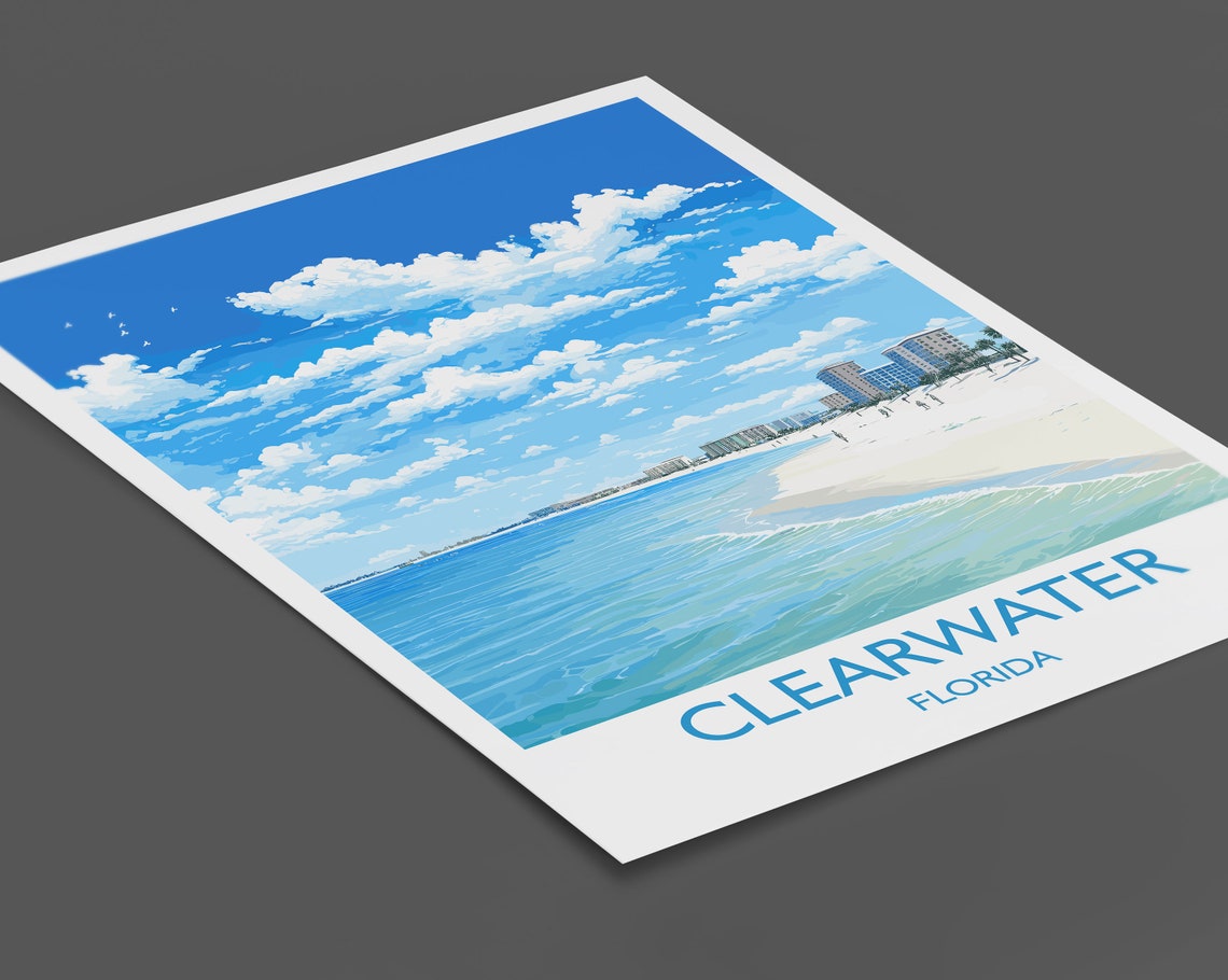 Clearwater Florida White Sand Beach Waves Travel Poster Wall Decor - Image 2