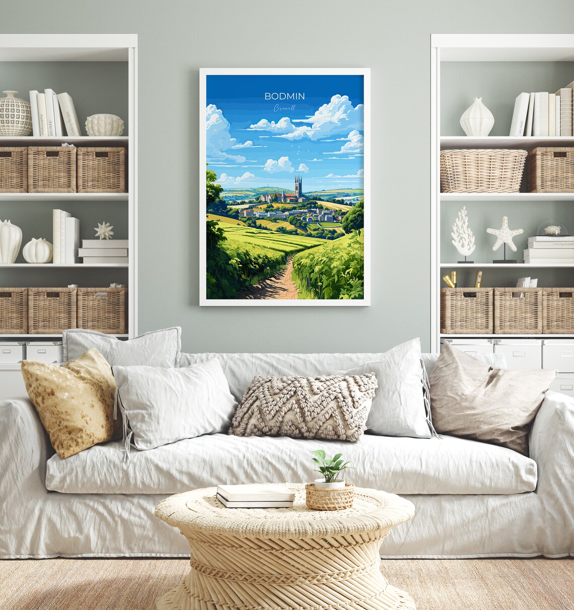 Bodmin Cornwall Village Church Tower Rolling Green Hills Travel Poster - Image 4