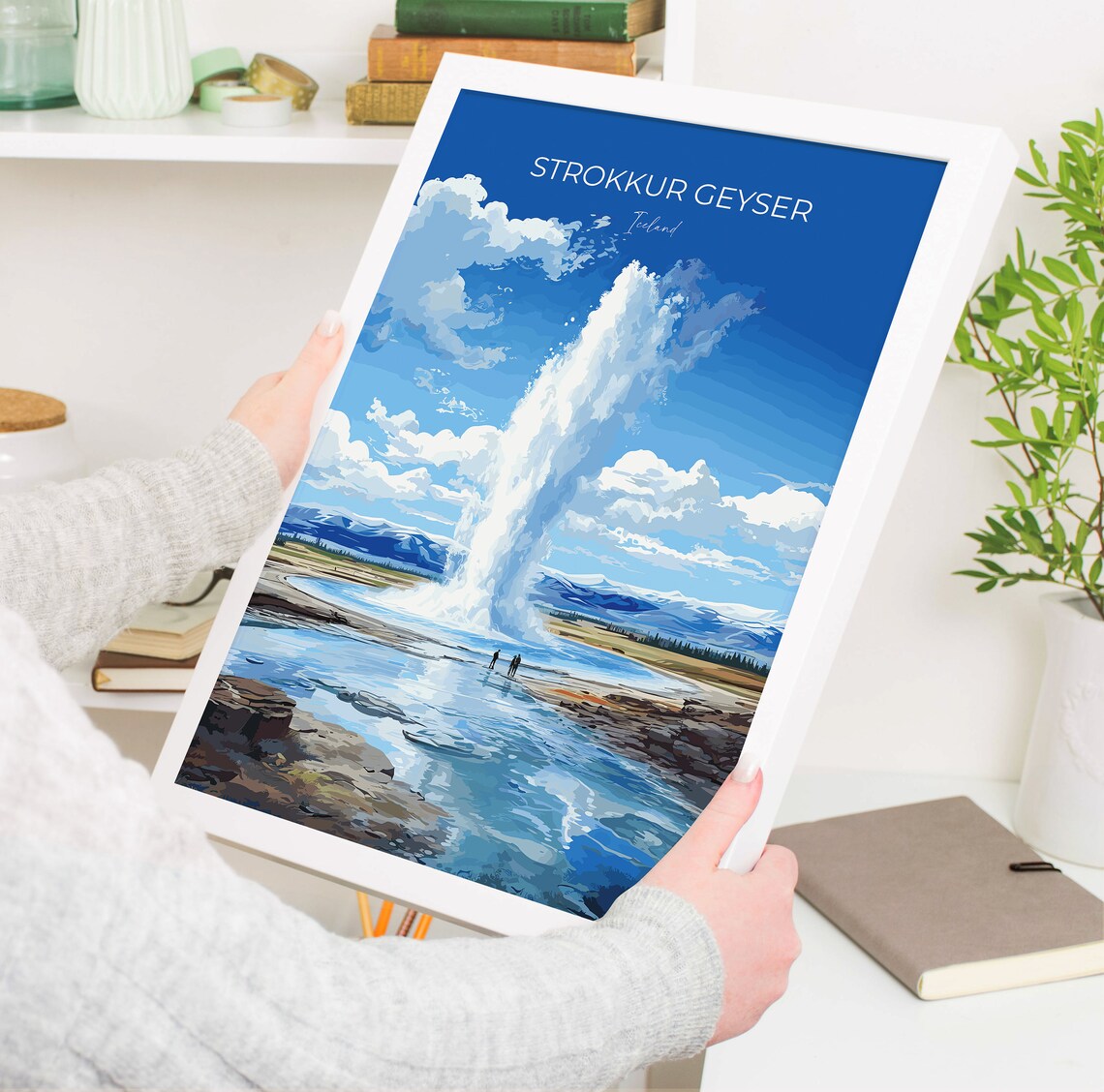 Strokkur Geyser Eruption Iceland Blue Sky Vintage Travel Poster - Image 5