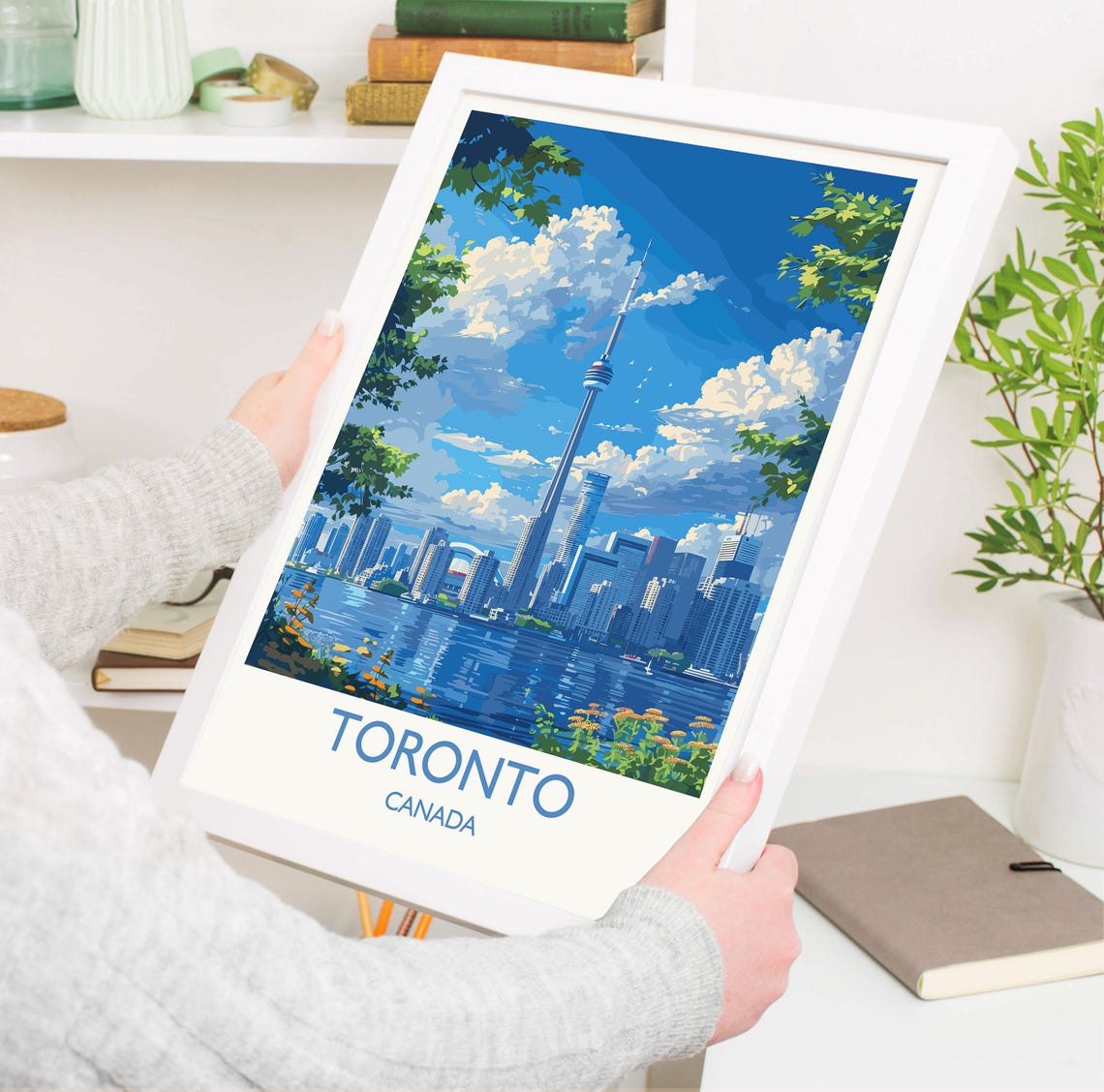 Toronto Canada CN Tower Harbor Skyline Blue Sky Vintage Travel Poster - Image 3
