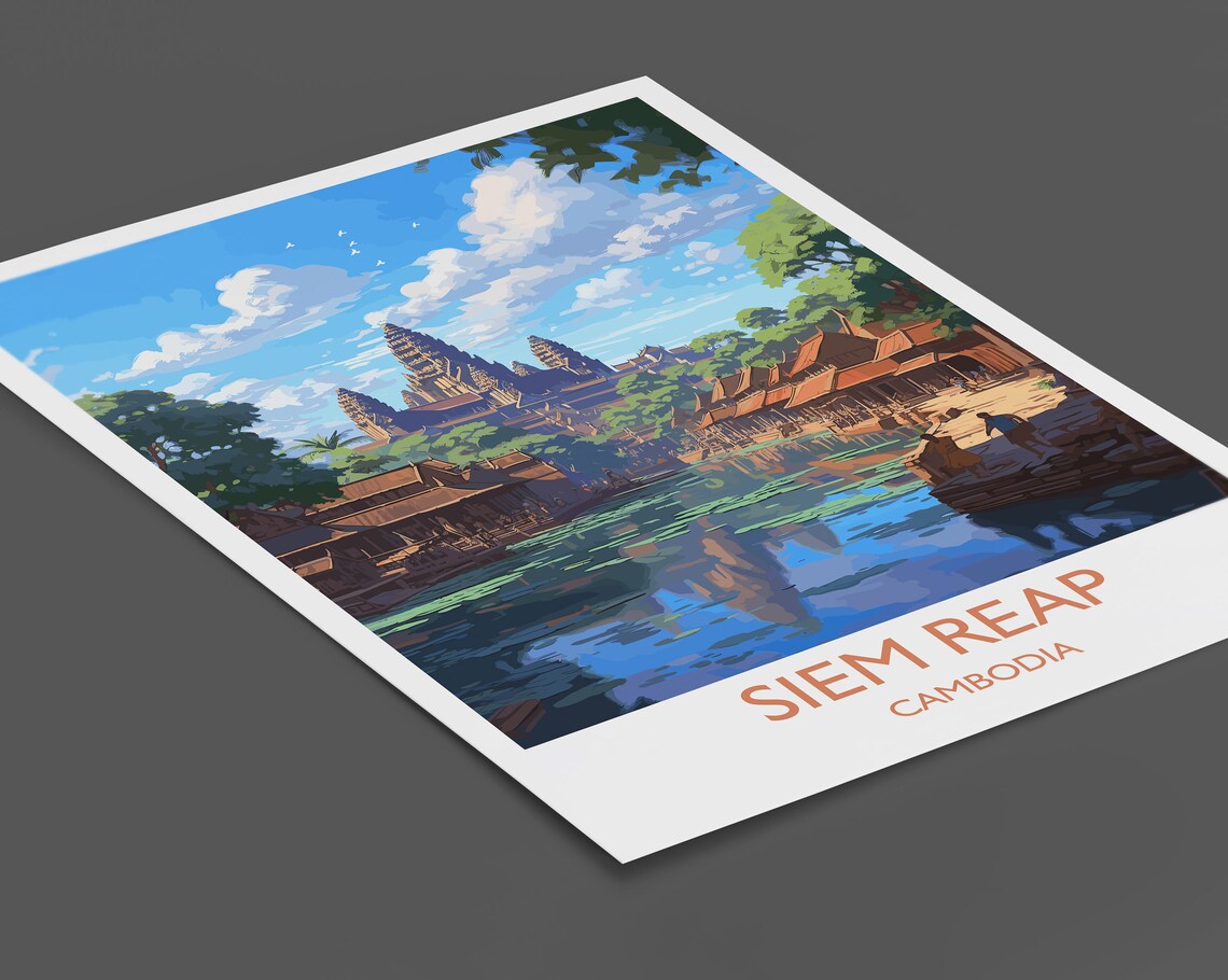 Siem Reap Cambodia Angkor Wat Moat Village Temple Art Poster - Image 2