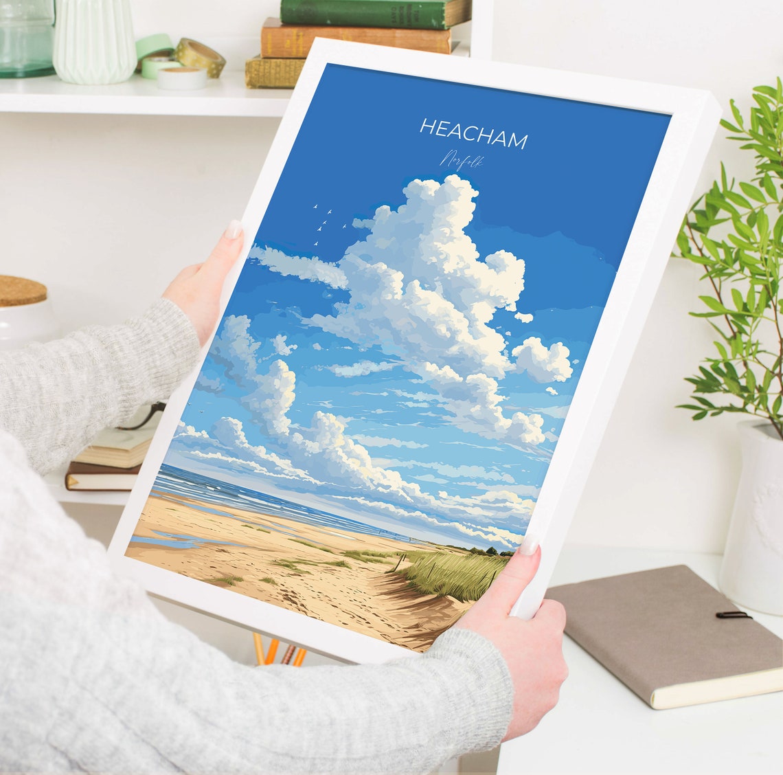 Heacham Norfolk Sandy Beach Dunes Seascape View Travel Poster - Image 5