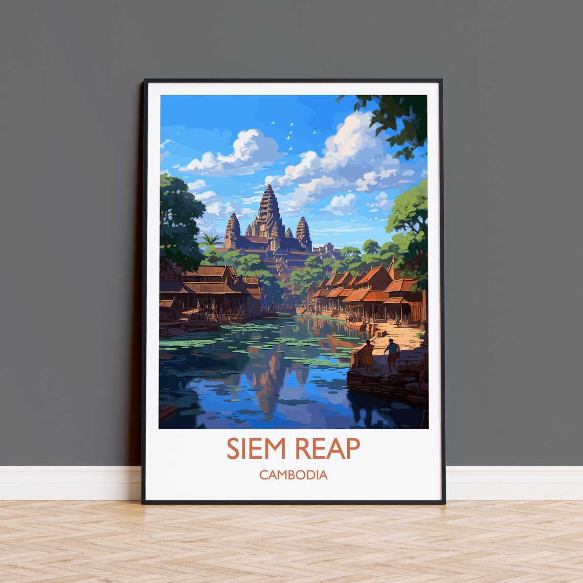 Siem Reap Cambodia Angkor Wat Moat Village Temple Art Poster