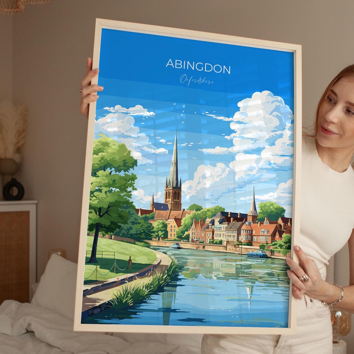 Abingdon Oxfordshire Riverside Church Spire Vintage Travel Poster - Image 4