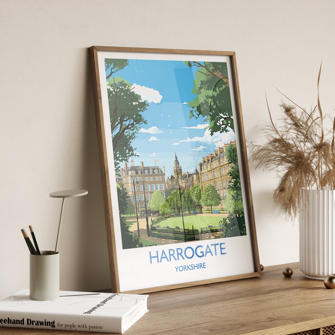 Harrogate Yorkshire Crescent Gardens Spa Town Scene Art Poster - Image 3