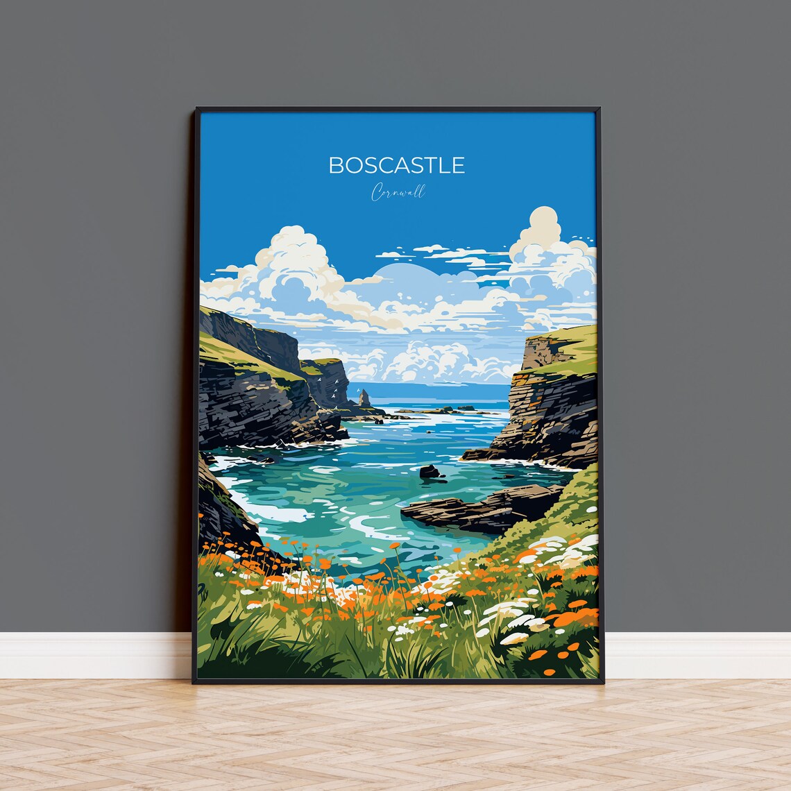 Boscastle Cornwall Rugged Cliffs Cove Wildflowers Travel Poster