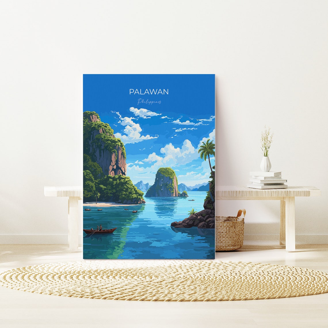 Palawan Philippines Karst Cliffs Lagoon Boats Travel Poster Wall Decor - Image 4