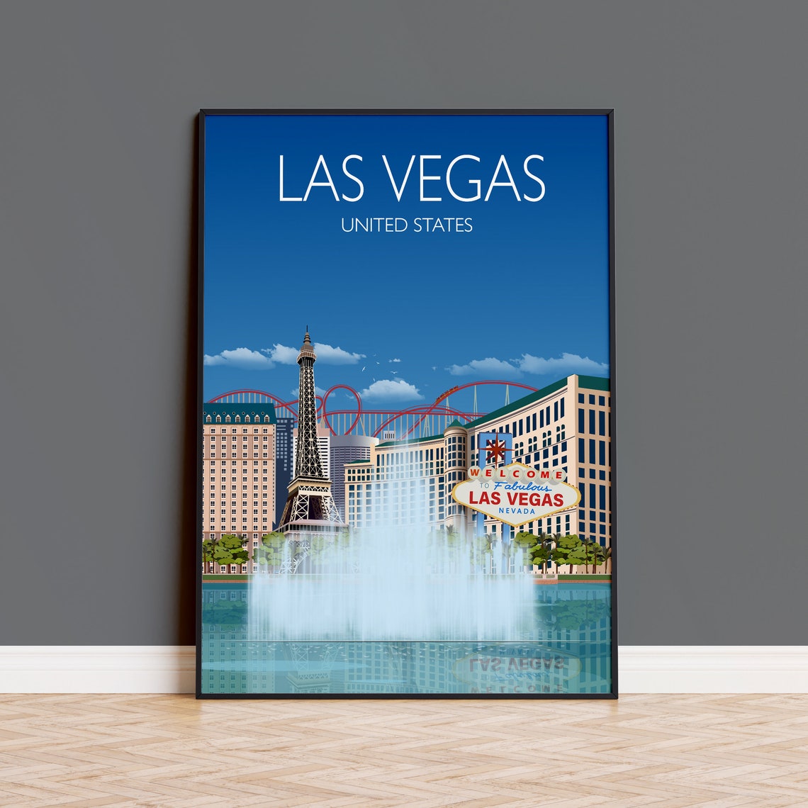 Las Vegas Travel Poster Wall Art Travel Print Of Las Vegas City Of Las Vegas Usa Usa Travel Poster Las Vegas Art Lovers Gift