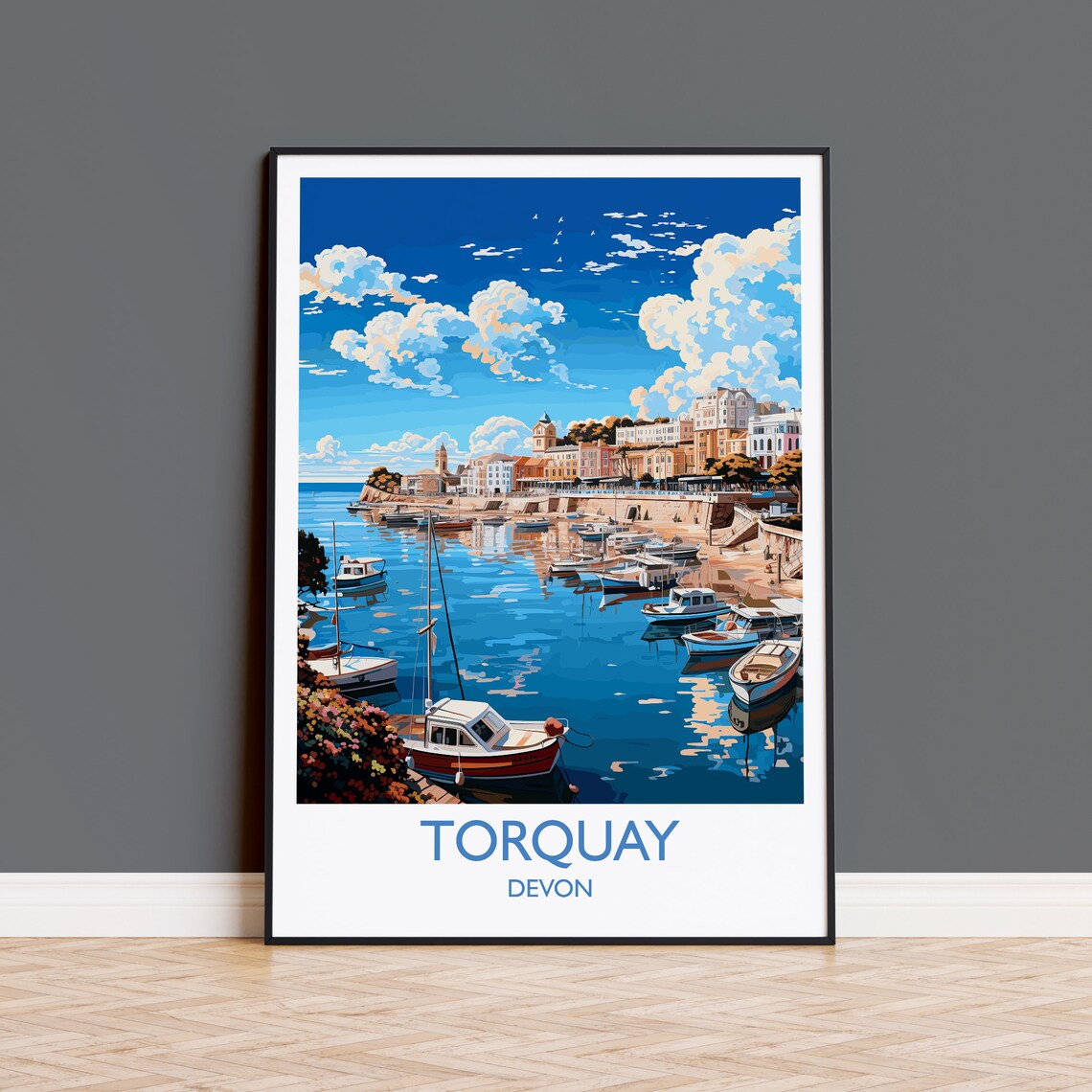 Torquay Devon Fishing Boats Harbor Quay Seaside Travel Poster